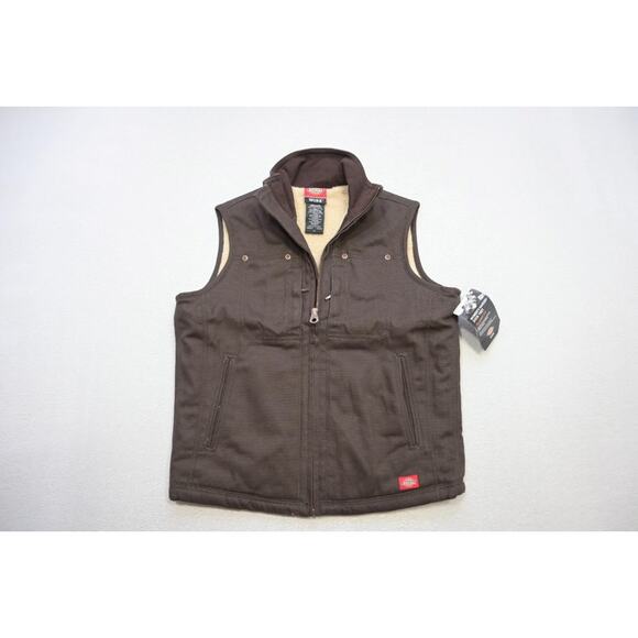 Dickies Sanded Duck Vest Sherpa Lined Jacket Brown Full Zip Womens XS XSMALL NWT - Picture 1 of 6